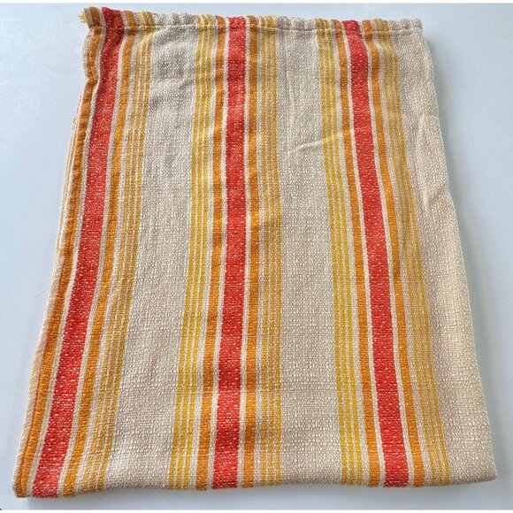 Vintage 1970s curtain, beige, yellow orange stripes, rod header - Picture 6 of 10
